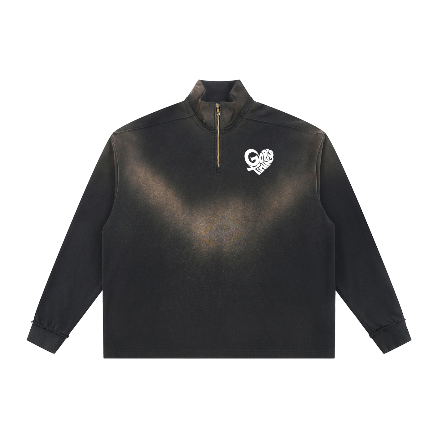 Sun Fade Raw Edge Quarter-Zip Sweatshirt