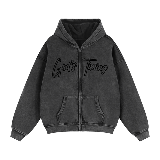 SelahGT Snow Washed Zipped Hoodie V3 - Black