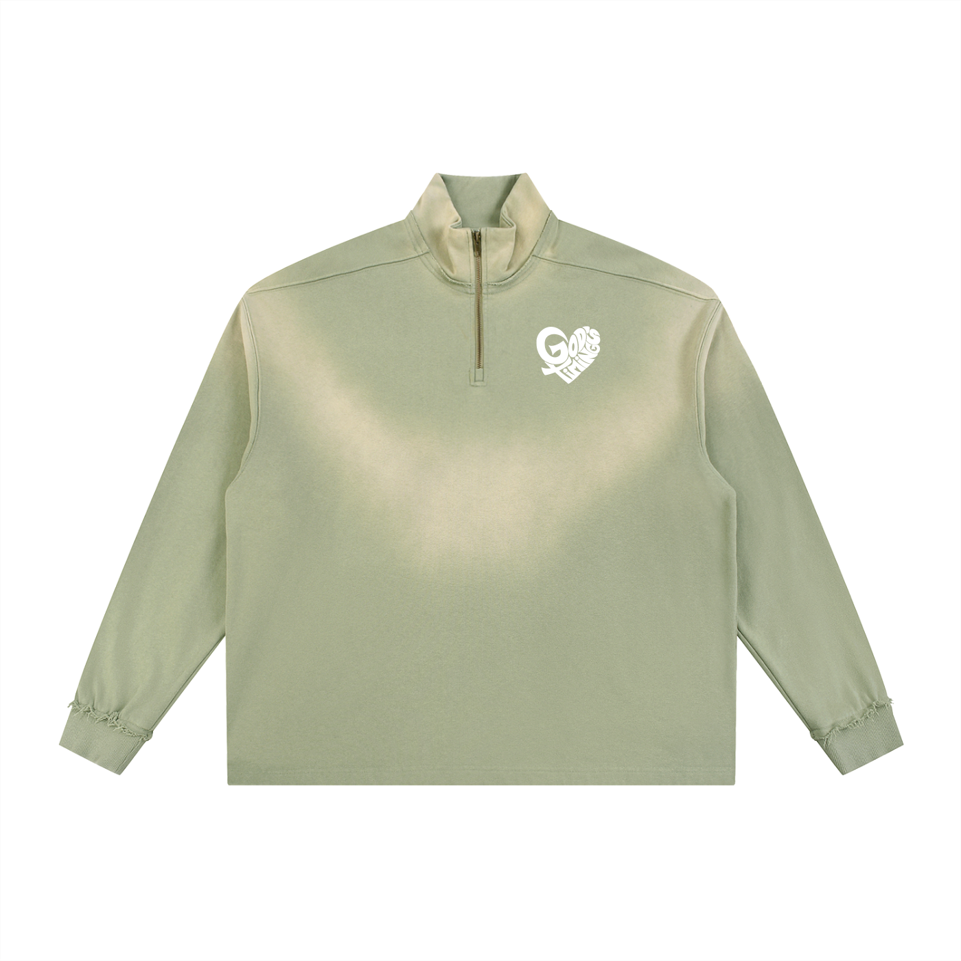 Sun Fade Raw Edge Quarter-Zip Sweatshirt